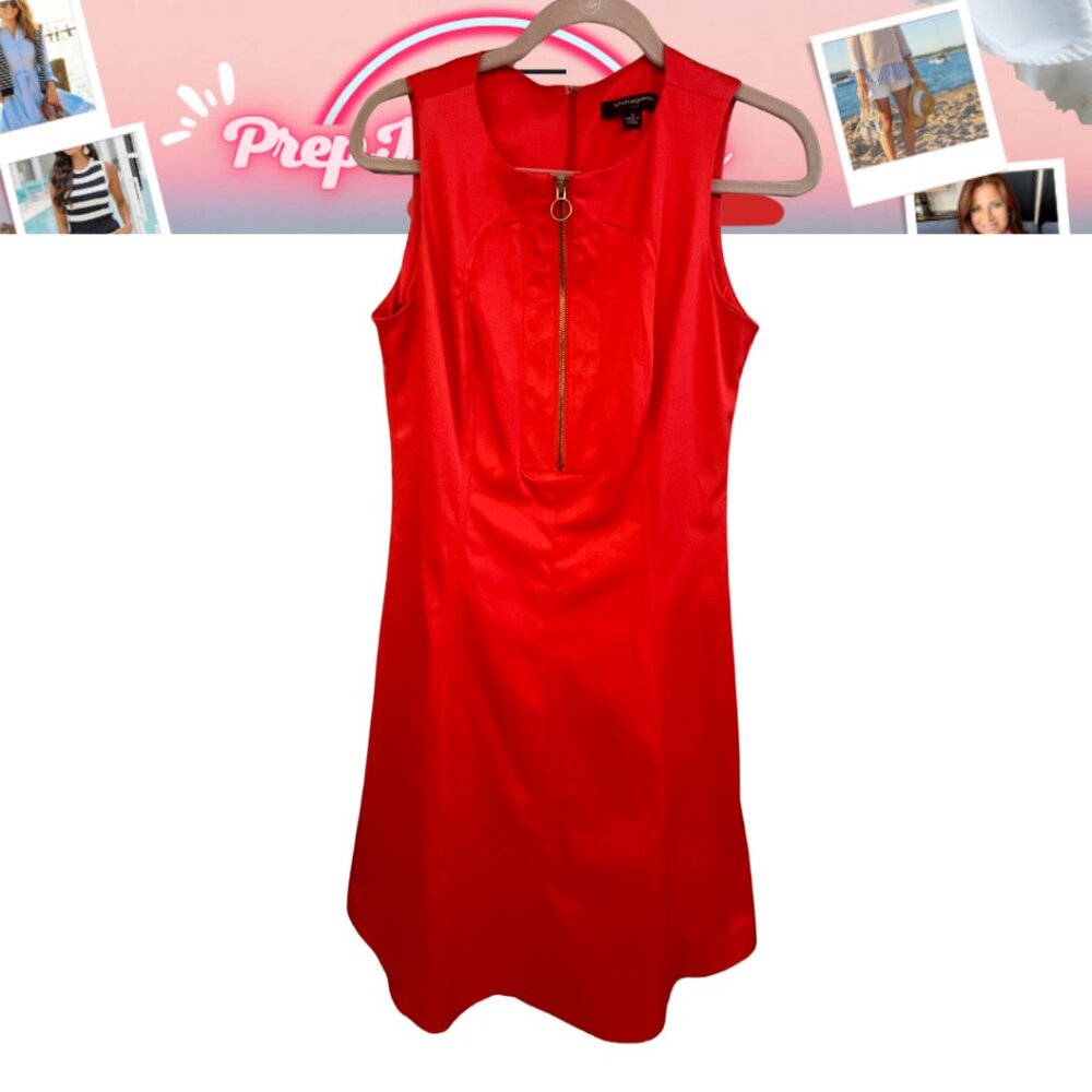 Sharagano Women’s 1/2 Zip Fit & Flare Dress – Size 6 – Orange-Red – Ponte Knit